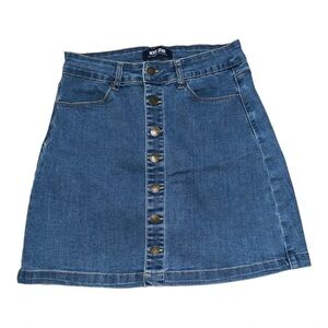 Wax Jean Los Angeles California Blue Denim Jean Mini Skirt M full buttoned front
